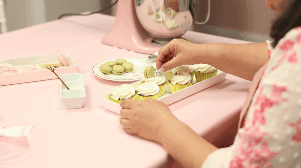 Vanessa Shmanske adding final touches to a dessert